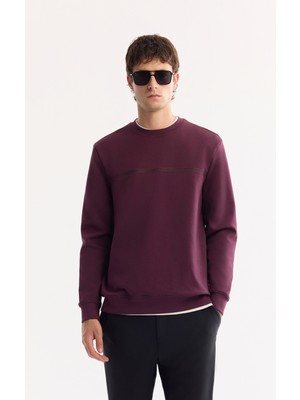 AVVA Erkek Bordo Bisiklet Yaka Pamuklu Bi-Stretch Baskılı Regular Fit Sweatshirt A52Y1325