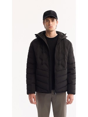 Avva Erkek Siyah Kapüşonlu Su İtici Rüzgar Geçirmez -5°C Dayanıklı Şişme Regular Fit Mont A52Y6075