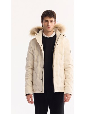 AVVA Erkek Kırık Beyaz %100 Kaz Tüyü Su İtici Rüzgar Geçirmez -10°C Dayanıklı Şişme Mont A52Y6166