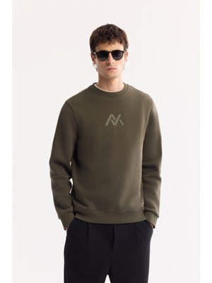 Avva Erkek Haki Bisiklet Yaka Pamuklu Şardonlu Baskılı Regular Fit Sweatshirt A52Y1327