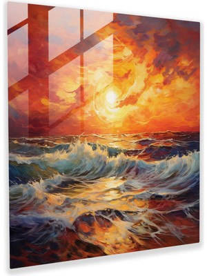 Popcas Zarif Cam Tablo: Soyut Dışavurumcu Alevli Günbatımı Cam Duvar Sanatı