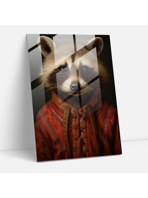 Popcas Hayvanlar Insan Kıyafetleri Giyinmiş Cam Tablo - Duvar Dekorasyonu Cam Sanatı Sevimli Kıyafet