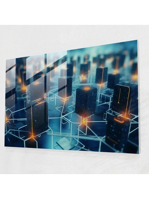 Popcas Blockchain Modern Sanat - Gerçekçi 3D Renderlama Cam Sanatı Blockchain'ın Özü