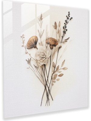 Popcas Kuru Çiçek Cam Tablo - Kuru Çiçek Suluboya Resim Cam Duvar Sanatı Ev Dekorasyonu