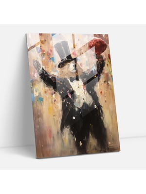 Popcas Zarif Ayı Cam Tablo - Insanlar Gibi Giyinmiş Hayvanlar Cam Duvar Sanatı Izlenimci Resim Zarif Ayı