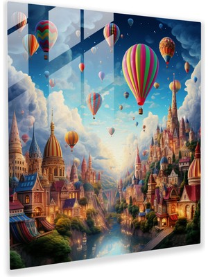 Popcas Bohem Tarzı Sıcak Hava Balonları Cam Tablosu - Bohem Tarzı Modern Sanat Sıcak Hava Balonları Hayalî