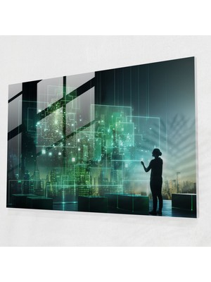 Popcas Blockchain Cam Tablo Sanatı - Veri Akışları Cam Sanatı Manzara