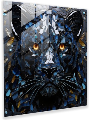 Popcas Mozaik Siyah Panter Cam Tablo - Ev Dekorasyonu Cam Duvar Sanatı
