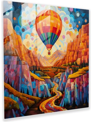 Popcas Etkileyici Manzaraların Üzerinde Yüzen Renkli Sıcak Hava Balonunu Yansıtan Cam Tablo - Ev Dekorasyonu Için Modern Cam Duvar Sanatı