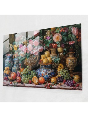 Popcas Ihtişamlı Natürmort Cam Duvar Sanatı - Barok Duvar Dekorasyonu Ev Dekorasyonu Cam Sanatı