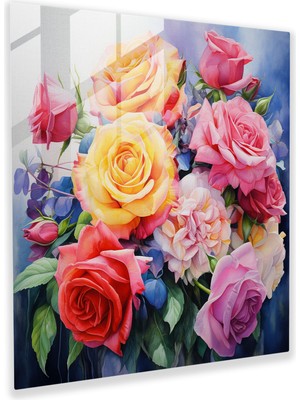 Popcas Canlı Gül Buketi - Klasik Cam Tablo - Zarafet ve Şıklık