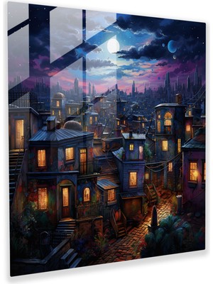 Popcas Bohem Kent Manzarası Cam Tablo - Bohem Cam Tablo Cam Sanatı Duvar Dekorasyonu