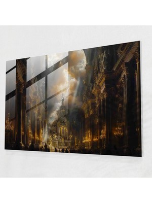 Popcas Barok Tarzı Resimli Cam Duvar Sanatı - Dramatik Aydınlatma Büyük Katedral Cam Duvar Sanatı
