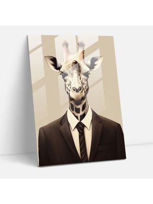 Popcas Sophisticated Animals Cam Tablosu - Insanlar Gibi Giyimli Hayvanlar Cam Sanat Minimalist Illüstrasyon Modern Sanat