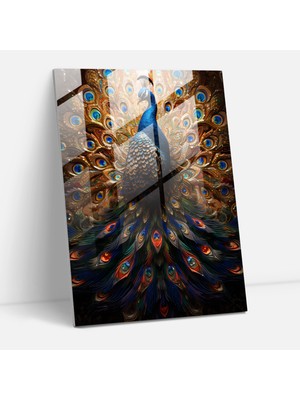 Popcas Ihtişamlı Tavus Kuşu Cam Duvar Sanatı - Insan Gibi Giyinmiş Hayvanlar Duvar Dekorasyonu Renkli Mozaik Modern Sanat