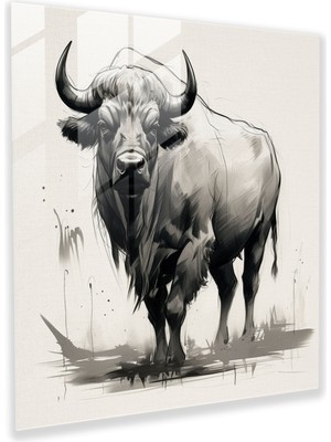 Popcas Buffalo Minimalist Çizim Cam Tablo - Ev Dekorasyonu Için Buffalo Minimalist Cam Tablo