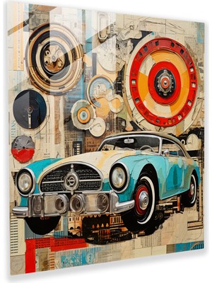 Popcas Eski Araba Parçalarıyla Sanatsal Birleşim Cam Tablo Duvar Dekorasyonu