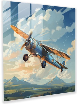 Popcas Uçak Cam Tablo - Dijital Illüstrasyon - Uçak Modern Sanat Duvar Dekorasyonu Harika