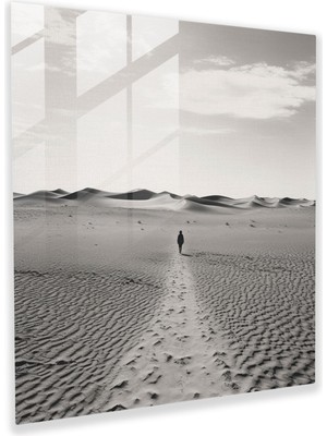 Popcas Çöl Gezgini Cam Tablo - Çöl Siyah Beyaz Fotoğraf Nostaljik Çekicilik