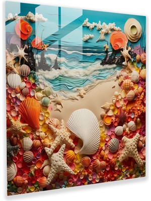 Popcas Renkli Plaj Kolajı Cam Tablo - Plaj Manzaralar Cam Duvar Sanatı