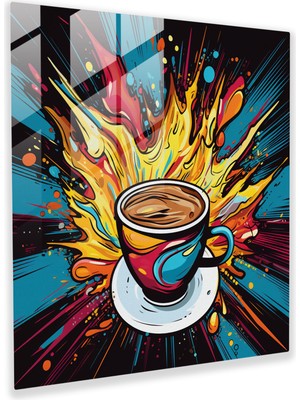 Popcas Pop Art Kahve Fincanı Cam Tablo - Kahve Modern Sanat Cam Duvar Sanatı