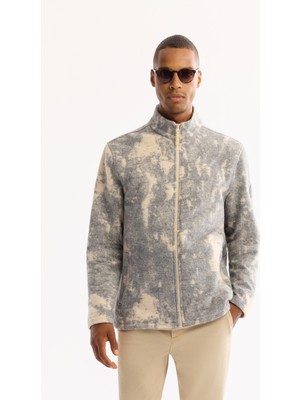 AVVA Erkek Antrasit Dik Yaka Fermuarlı Soft Touch Desenli Polar Regular Fit Sweatshirt A52Y1206