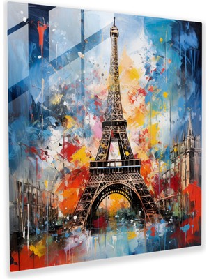 Popcas Eklektik Harman: Eyfel Kulesi Cam Tablo - Soyut Karışık Medya Sanat Eseri