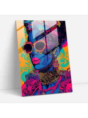 Popcas Neon Rokoko Cam Tablo - Klasizm+Popart Ev Dekorasyonu Cam Duvar Sanatı Duvar Dekorasyonu