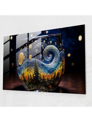 Popcas Yıldızlı Gece Galaksi Cam Tablo Sanatı - Dünya Modern Sanat Parıldayan Yıldızlar Yıldızlı Gece