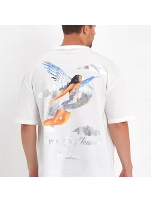 Erkek Elek Baskılı Oversize Tshirt  Beyaz