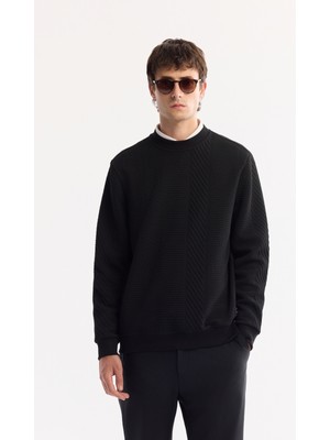 Avva Erkek Siyah Bisiklet Yaka Dokulu Elastan Regular Fit Sweatshirt A52Y1220