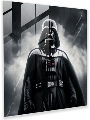 Popcas Siyah Beyaz Cam Tablo - Darth Vader Fırtınada - Ev Dekorasyonu Star Wars