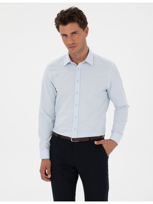 Pierre Cardin Erkek Açık Mavi Armürlü Regular Fit Gömlek 50312180-VR003