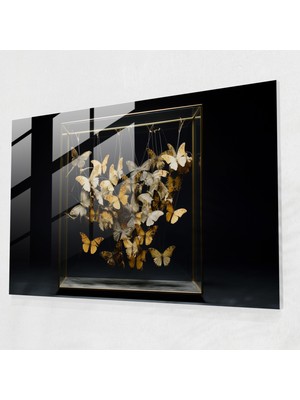 Popcas Cam Çerçevede Kurutulmuş Kelebekler Cam Sanatı - Etkileyici Atmosfer Duvar Dekorasyonu Cam Tablo