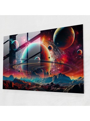 Popcas Futuristik Dijital Kolaj - Dünya Cam Tablo Modern Sanat
