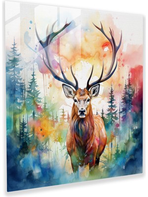 Popcas Rüya Ormanı Geyik Cam Tablo - Geyik Cam Tablo Cam Duvar Sanatı Cam Sanat