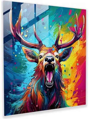 Popcas Renkli Enerji Geyiği Cam Tablo - Geyik Oyunluluk Ev Dekorasyonu Enerji