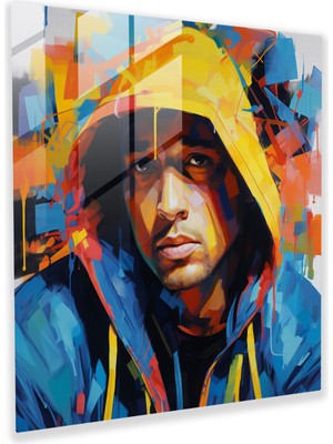 Popcas Eminem Duvar Dekorasyonu - Cam Sanat Soyut Ifadeci Tablo Cam Duvar Sanatı