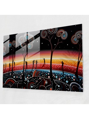 Popcas Rüya Zamanı Cam Tablo - Toprağa ve Atalara Spiritüel Bağlantı - Aborjin Atalar Kültürel Farkındalık Cam Tablosu