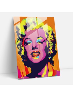 Popcas Renkli Marilyn Monroe Portresi - Andy Warhol Cam Tablo Modern Sanat