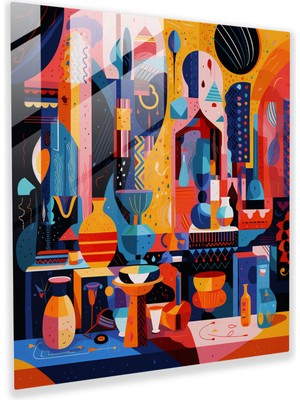 Popcas Bohem Tarzı Geometrik Cam Tablo - Modern Sanat Ev Dekorasyonu