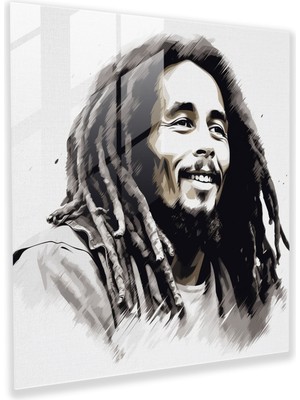 Popcas Bob Marley Cam Tablosu - Minimalist Çizim - Bob Marley Modern Sanat Cam Duvar Sanatı Cam Sanatı