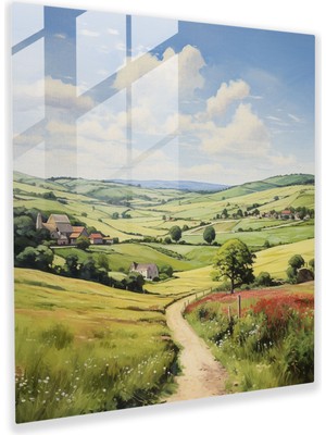 Popcas Vintage Kır Manzaralı Cam Tablo - Klasik Cam Duvar Sanatı
