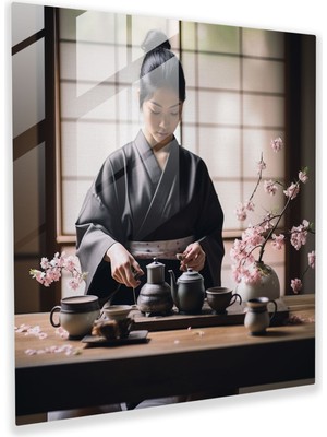 Popcas Asya Çay Seremonisi Cam Tablo - Asya Cam Sanatı Asya Gelenekleri Geleneksel Japon Çay Seremonisi