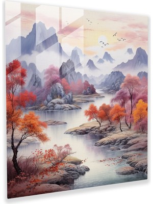 Popcas Asya Fırça Boya Cam Tablo - Canlı Renkler Duvar Dekorasyonu