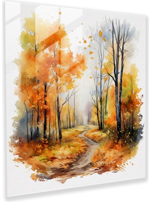 Popcas Sonbahar Ormanı Cam Tablo - Sonbahar Orman Modern Sanat Canlı Yapraklar