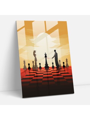 Popcas Satranç Cam Sanatı - Stratejik Satranç Savaşı Ebedi Mücadele Duvar Dekorasyonu
