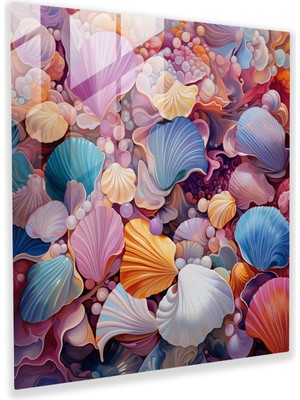 Popcas Deniz Kabuğu Füzyon Cam Tablo - Plaj Modern Sanat Soyut Desenler