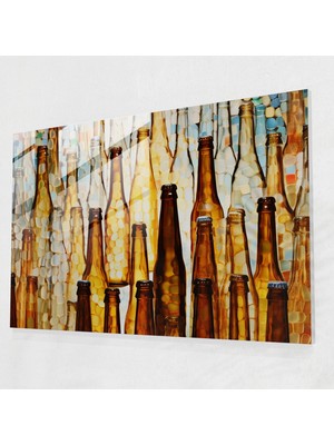 Popcas Bira Şişeleri Mozaik Cam Tablo - Bira Cam Duvar Sanatı Soyut Mozaik Eser Cam Sanatı