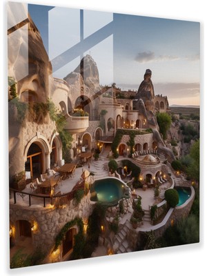 Popcas Zengin Barok Cam Tabloları - Kapadokya'nın Doğal Formasyonları Arasında Yer Alan Saray - Modern Duvar Dekorasyonu ve Ev Dekoru - Cam Duvar Sanatı